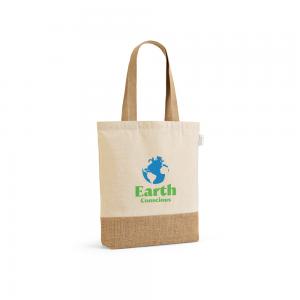 Sacola Ecobag em 70% algodão reciclado e 30% poliéster reciclado (180 g/m²) com base em juta      